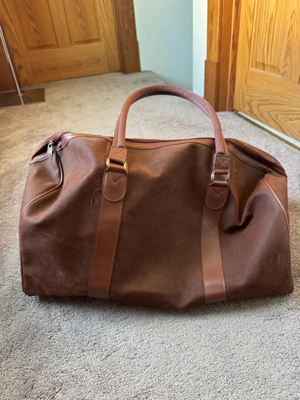 Karl Lagerfeld Brown Weekender Duffel Bag Travel Carry On Faux Leather Large